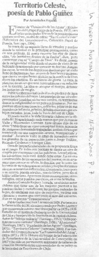 Territorio celeste : poesía de Pablo Guíñez