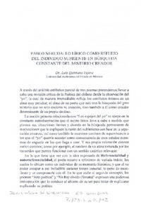 Pablo Neruda : lo lírico como reflejo del individuo sufriente en búsqueda constante del misterio creador
