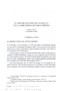El primer texto de Neftalí Reyes y el último poema de Pablo Neruda