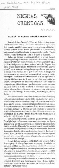 Padura: la muerte ronda a Hemingway