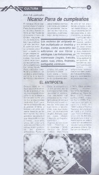 Este 5 de septiembre Nicanor Parra de cumpleaños