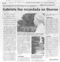 Gabriela fue recordada en Osorno.