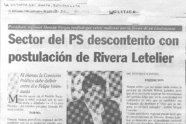 Secor del PS descontento con postulaciòn de Rivera Letelier.