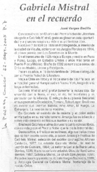 Gabriela Mistral en el recuerdo.