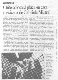 Chile colocará placa en casa mexicana de Gabriela Mistral.