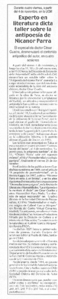 Experto en literatura sobre la antipoesía de Nicanor Parra