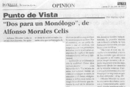 "Dos para un monólogo", de Alfonso Morales Celis.