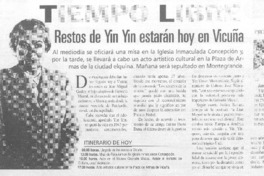 Restos de Yin Yin estarán hoy en Vicuña.