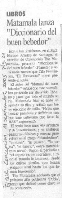 Matamala lanza "Diccionario del buen bebedor".