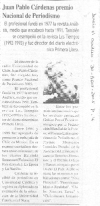Juan Pablo Cárdenas Premio Nacional de Periodismo.