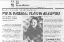 Para no perderse el talento de Violeta Parra.