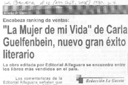 "La Mujer de mi vida" de Carla Guelfenbein, nuevo gran éxito literario