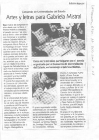 Artes y letras para Gabriela Mistral