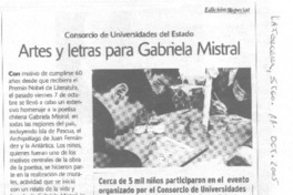 Artes y letras para Gabriela Mistral