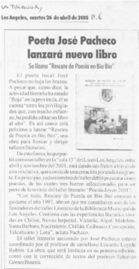 Poeta José Pacheco lanzará nuevo libro.