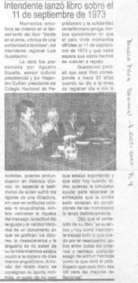 Intendente lanzó libro sobre el 11 de septiembre de 1973