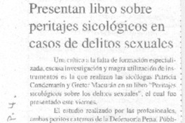 Presentan libro sobre peritajes sicológicos en casos de delitos sexuales.
