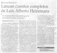 Rescate literario : lanzan cuentos completos de Luis Alberto Heiremans
