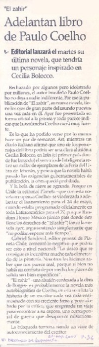 "El Zahir" : adelantan libro de Paulo Coelho