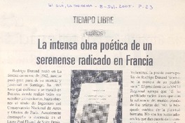 Tiempo libre : libros : la intensa obra poética de un serenense radicado en Francia