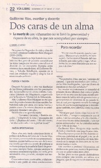 Guillermo Ríos, escritor y docente : dos caras de un alma