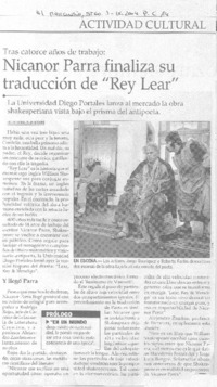 Nicanor Parra finalizará su traducción de "Rey Lear".