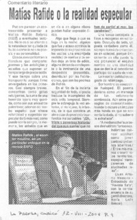 Matías Rafide o la realidad especular.