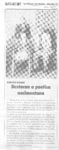 Narcisa Lezano : destacan a poetisa nacimentana