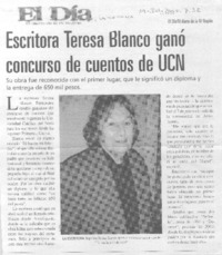 Escritora Teresa Blanco ganó concurso de cuentos de UCN