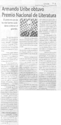 Armando Uribe obtuvo Premio Nacional de Literatura