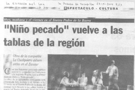 "Niño pecado" vuelve a las tablas de la región.
