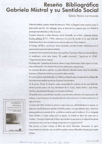 Reseña bibliográfica Gabriela Mistral y su sentido social.