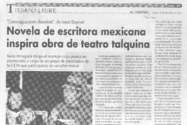 Novela de escritora mexicana inspira obra de teatro talquina.
