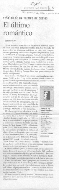 Testigo de un tiempo de crisis : el último romántico