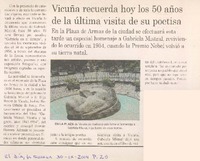 Vicuña recuerda hoy los 50 años de la última visita de su poetisa
