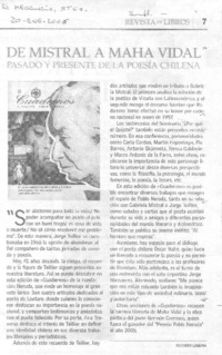 De Mistral a Maha Vidal pasado y presente de la poesía chilena.