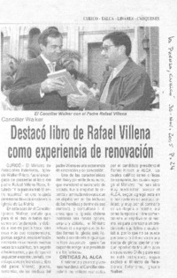Destacó libro de Rafael Villena como experiencia de renovación.
