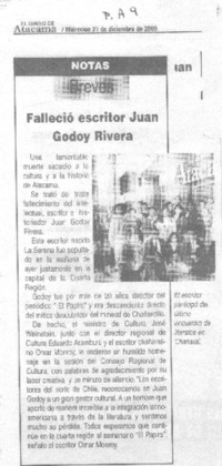 Falleció escritor Juan Godoy Rivera.