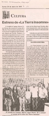 Cultura : Estreno de "la tierra insomne"