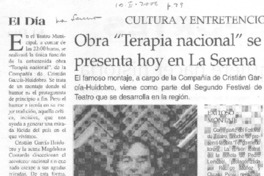 Obra "Terapia nacional" se presenta hoy en La Serena