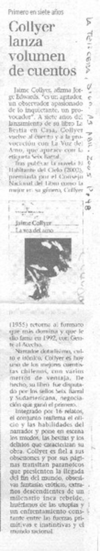 Collyer lanza volumen de cuentos.