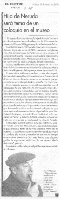 Hija de Neruda será tema de un coloquio en el museo