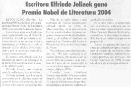 Escritora Elfriede Jelinek ganó Premio Nobel de Literatura 2004