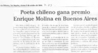 Poeta chileno gana premio Enrique Molina en Buenos aires