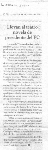Llevan al teatro novela de presidente del PC.
