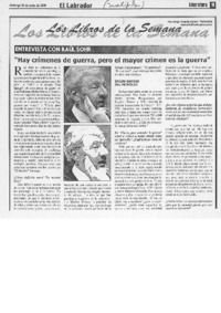 Entrevista con Raúl Sohr "Hay crímenes de guerra, pero el mayor crimen es la guerra". (entrevistas)