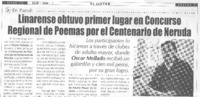 Linarense obtuvo primer lugar en Concurso Regional de Poemas por el Centenario de Neruda.