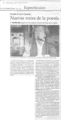 Estudio de Juan Cameron : nuevas voces de la poesía : escritor hizo mapeo de los mejores autores jóvenes de la región