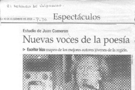 Estudio de Juan Cameron : nuevas voces de la poesía : escritor hizo mapeo de los mejores autores jóvenes de la región