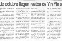 El 1 de octubre llegan restos de Yin Yin a Elqui